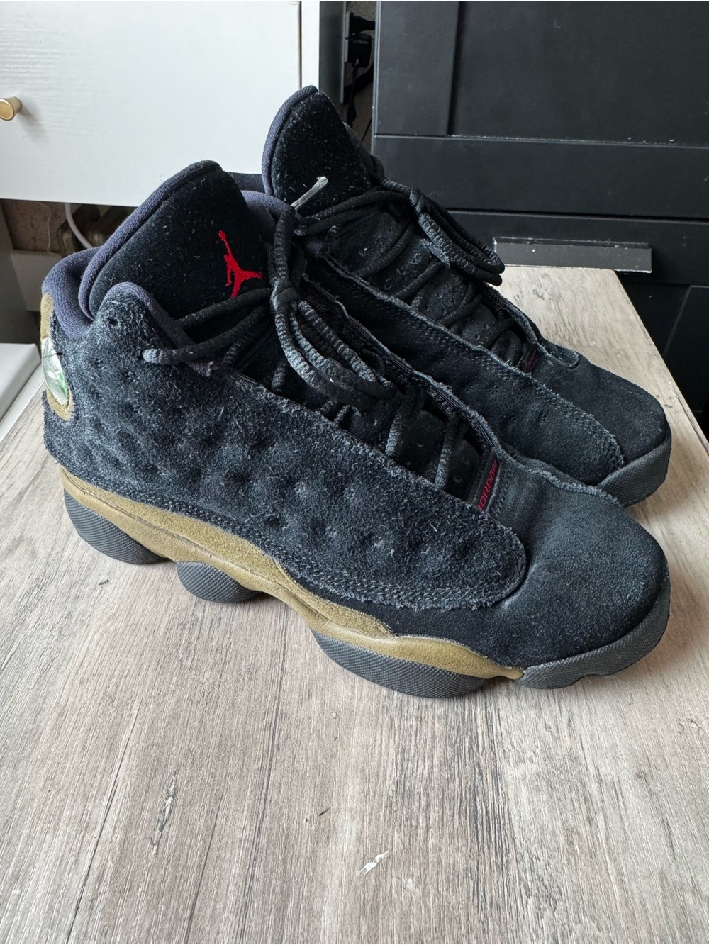 Olive green Jordan 13s